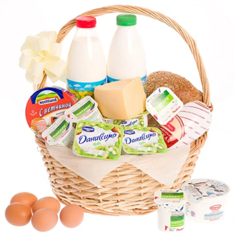 Корзинка свежих продуктов с хлебом и молоком, доставка Андроново